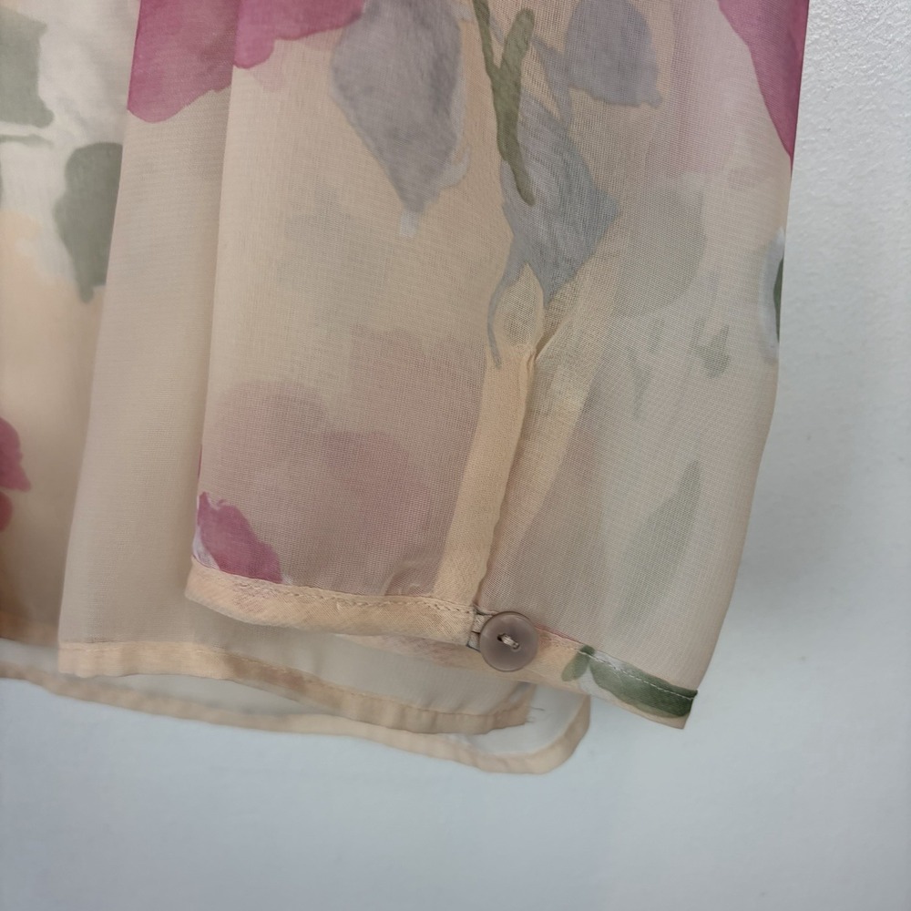 Vintage Sheer Floral Top Womens Large Boho Chiffon Flowy Romantic Career Read - Picture 7 of 10